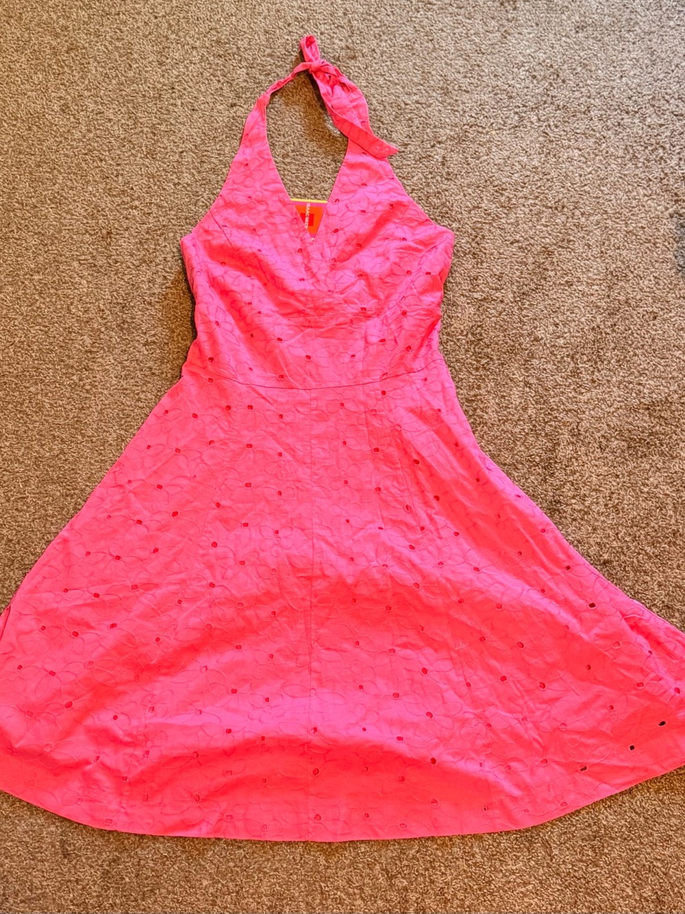 Isaac Mizrahi Bright Pink One-Shoulder Eyelet Dress
